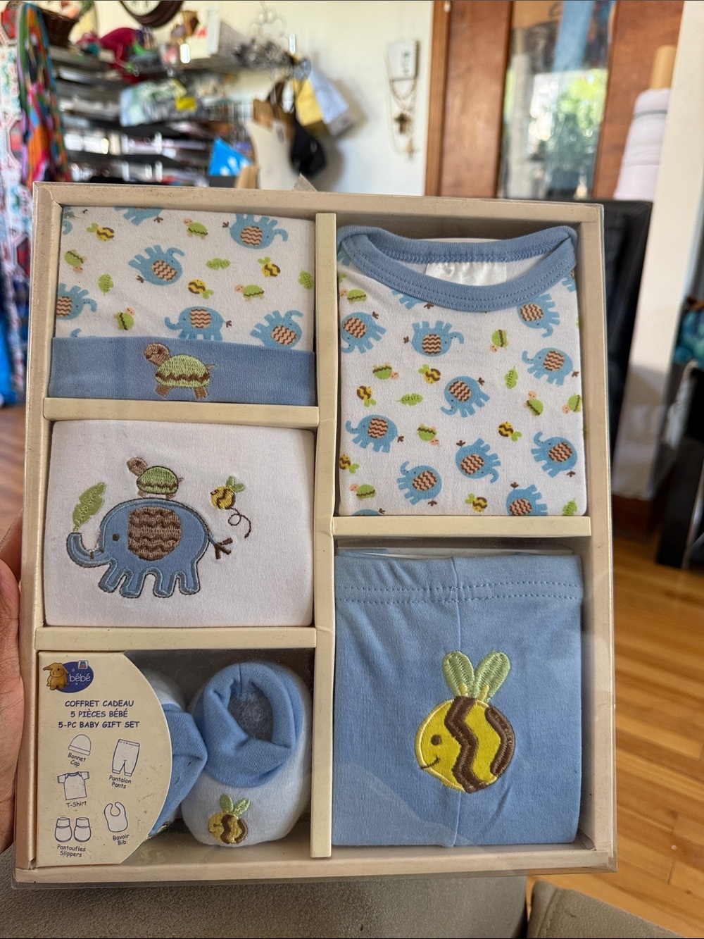 100% Cotton | Blue Elephant Baby 5-Piece Gift Set | 0-6 months